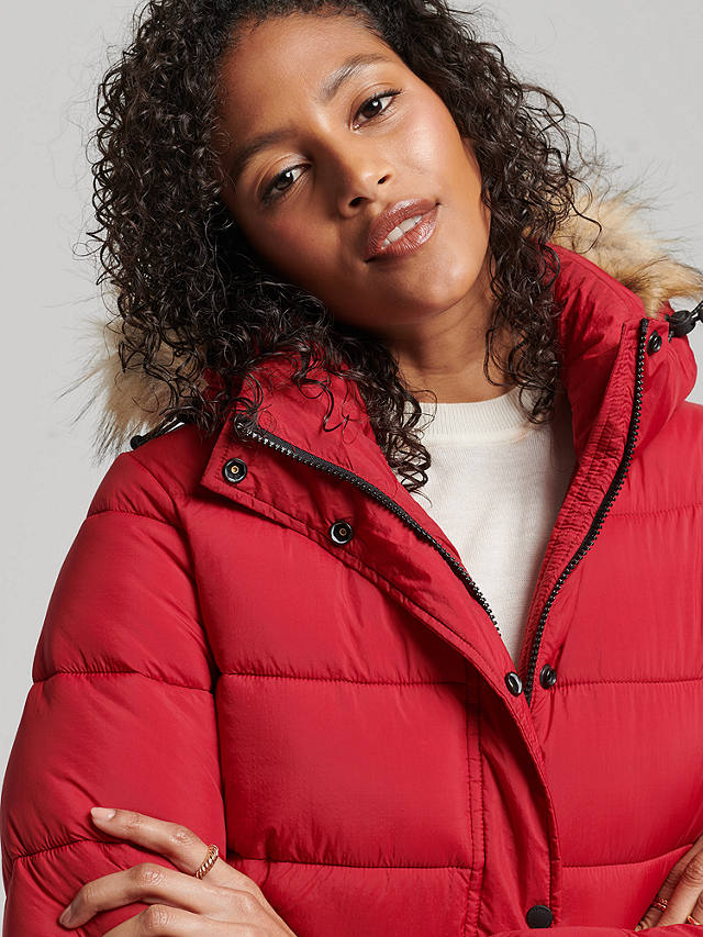 Superdry Hooded Mid Layer Short Jacket, Red at John Lewis & Partners