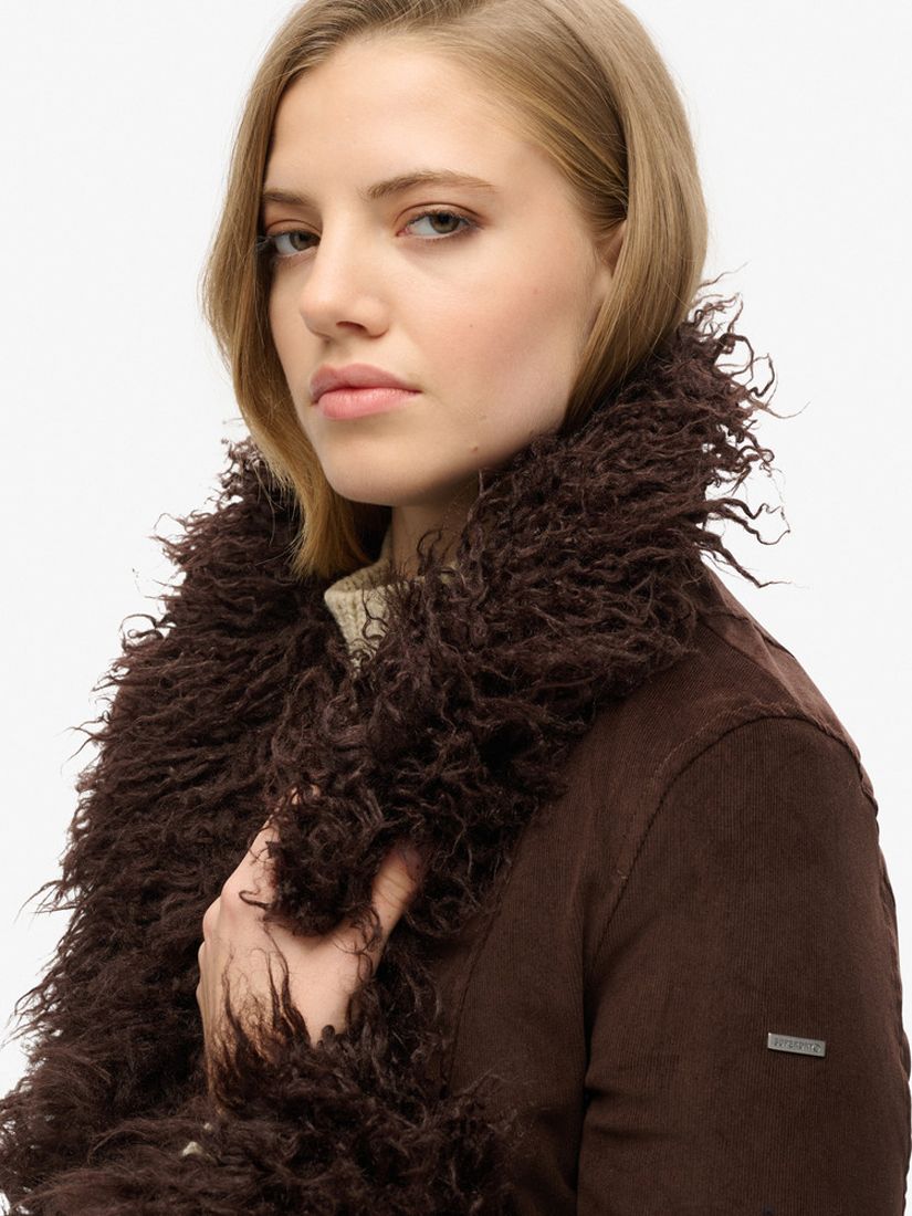 Superdry Faux Fur Lined Afghan Coat, Dark Brown Cord at John Lewis