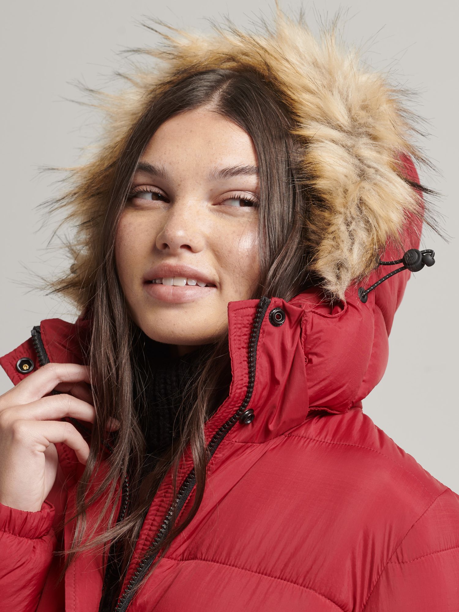 Superdry Faux Fur Hooded Longline Puffer Coat at John Lewis & Partners