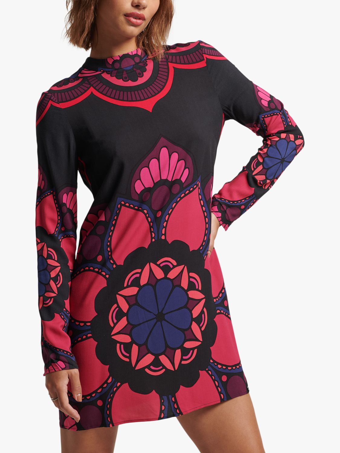 Superdry Long Sleeve Printed Mini Dress, Psychedelic, 8