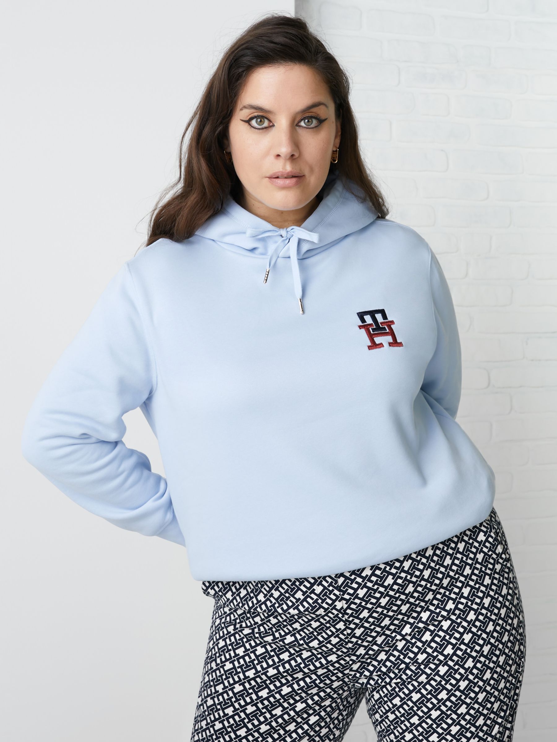 Tommy Hilfiger Curve Embroidered Hoodie, Breezy Blue