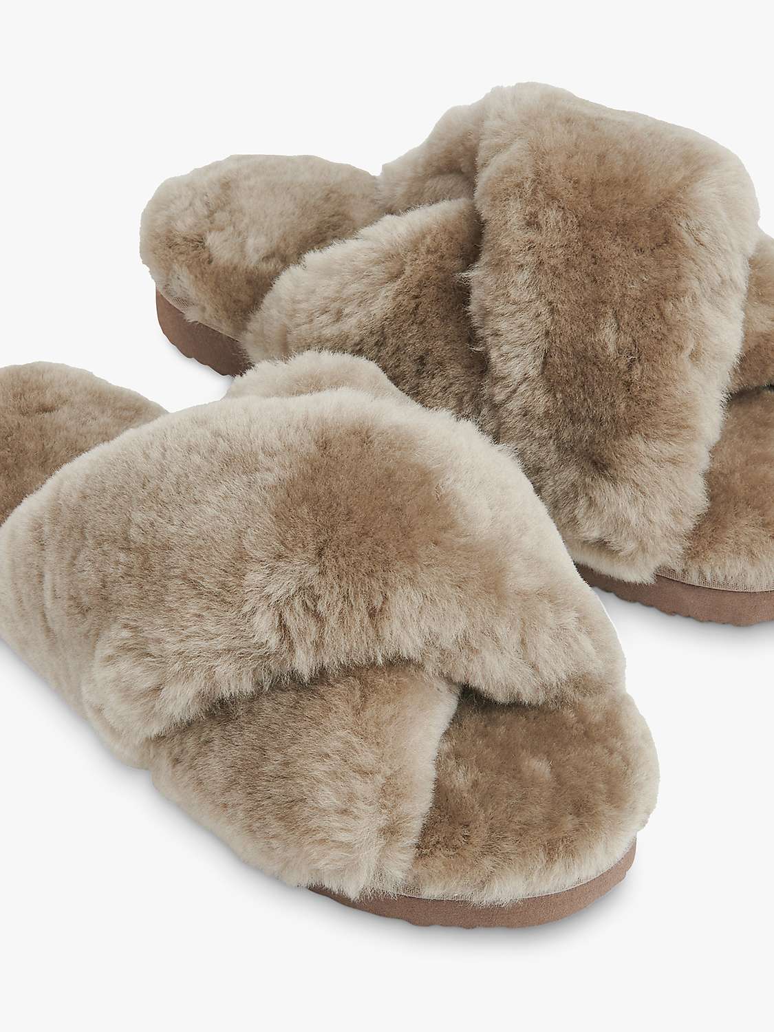 Buy Whistles Macy Sheepskin Cross Strap Slippers, Taupe Online at johnlewis.com
