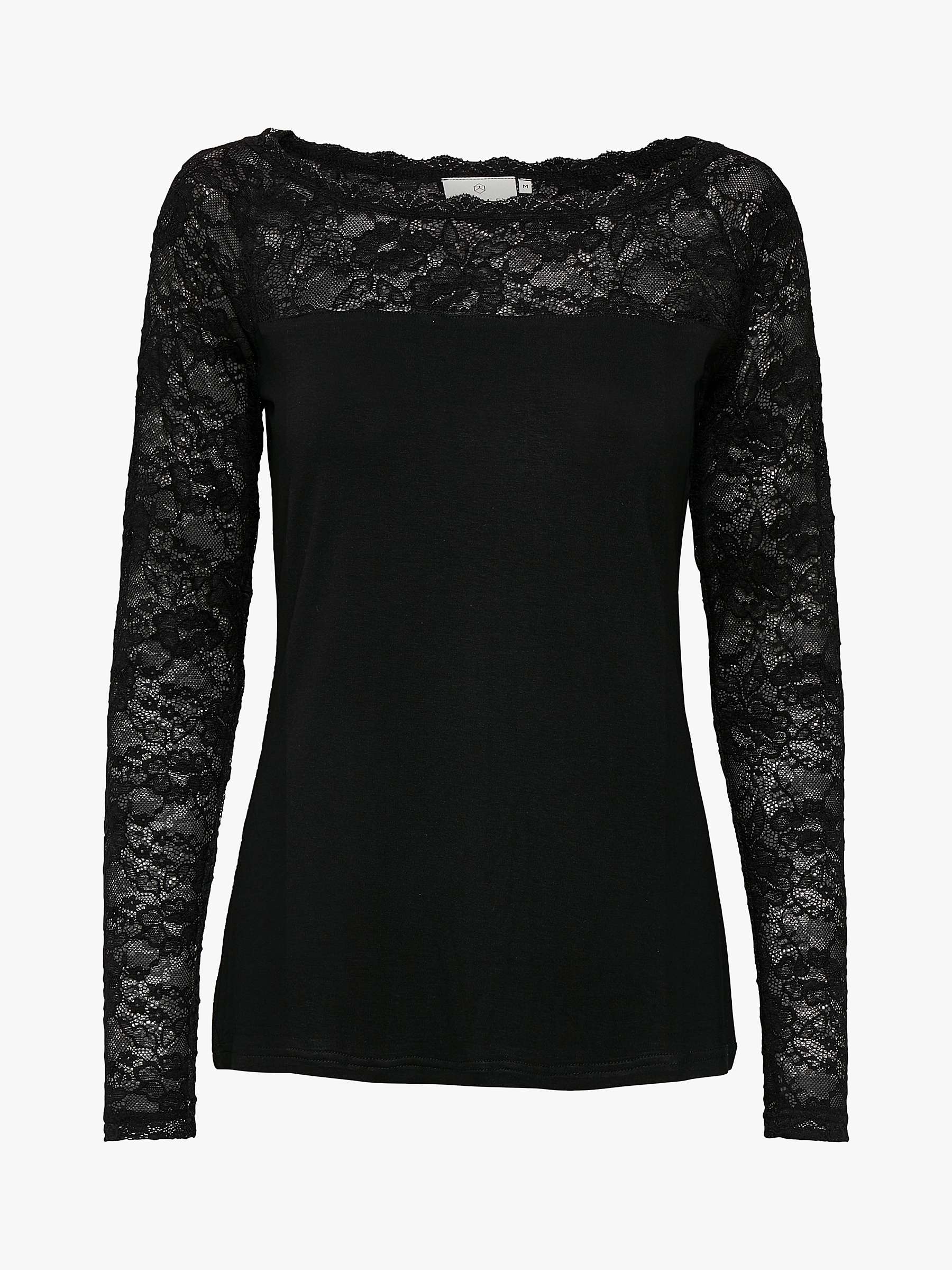 Buy KAFFE Long Sleeve Lace Blouse, Deep Black Online at johnlewis.com