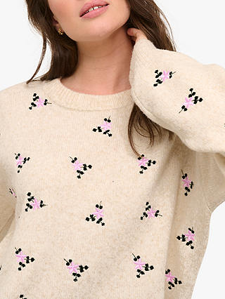 KAFFE Josie Embroidered Knit Pullover Jumper, Sand Melange