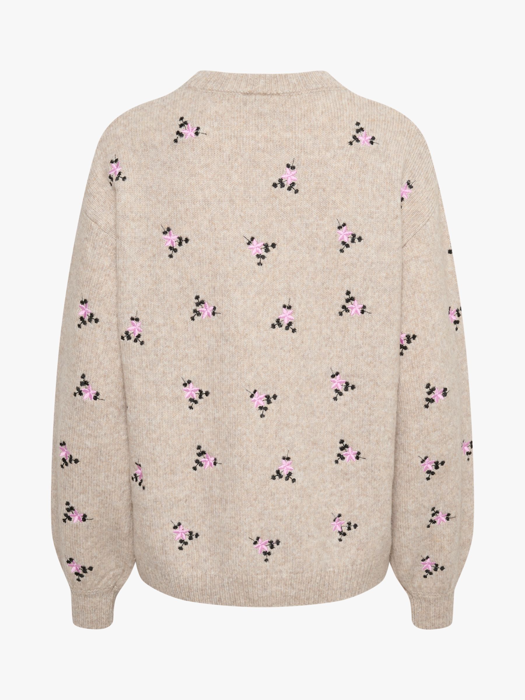Buy KAFFE Josie Embroidered Knit Pullover Jumper, Sand Melange Online at johnlewis.com