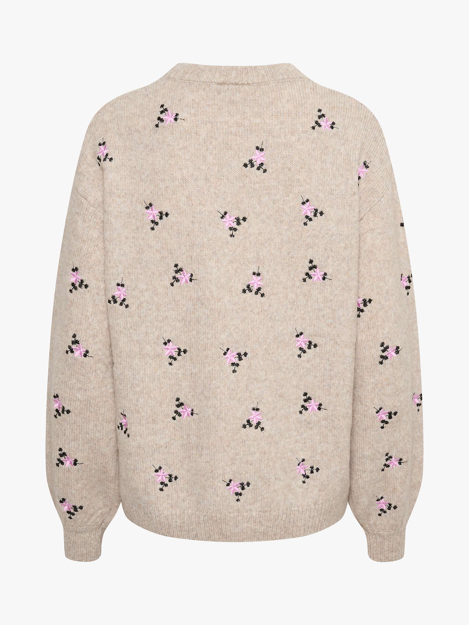 Buy KAFFE Josie Embroidered Knit Pullover Jumper, Sand Melange Online at johnlewis.com
