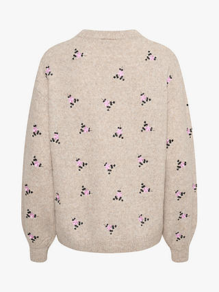 KAFFE Josie Embroidered Knit Pullover Jumper, Sand Melange