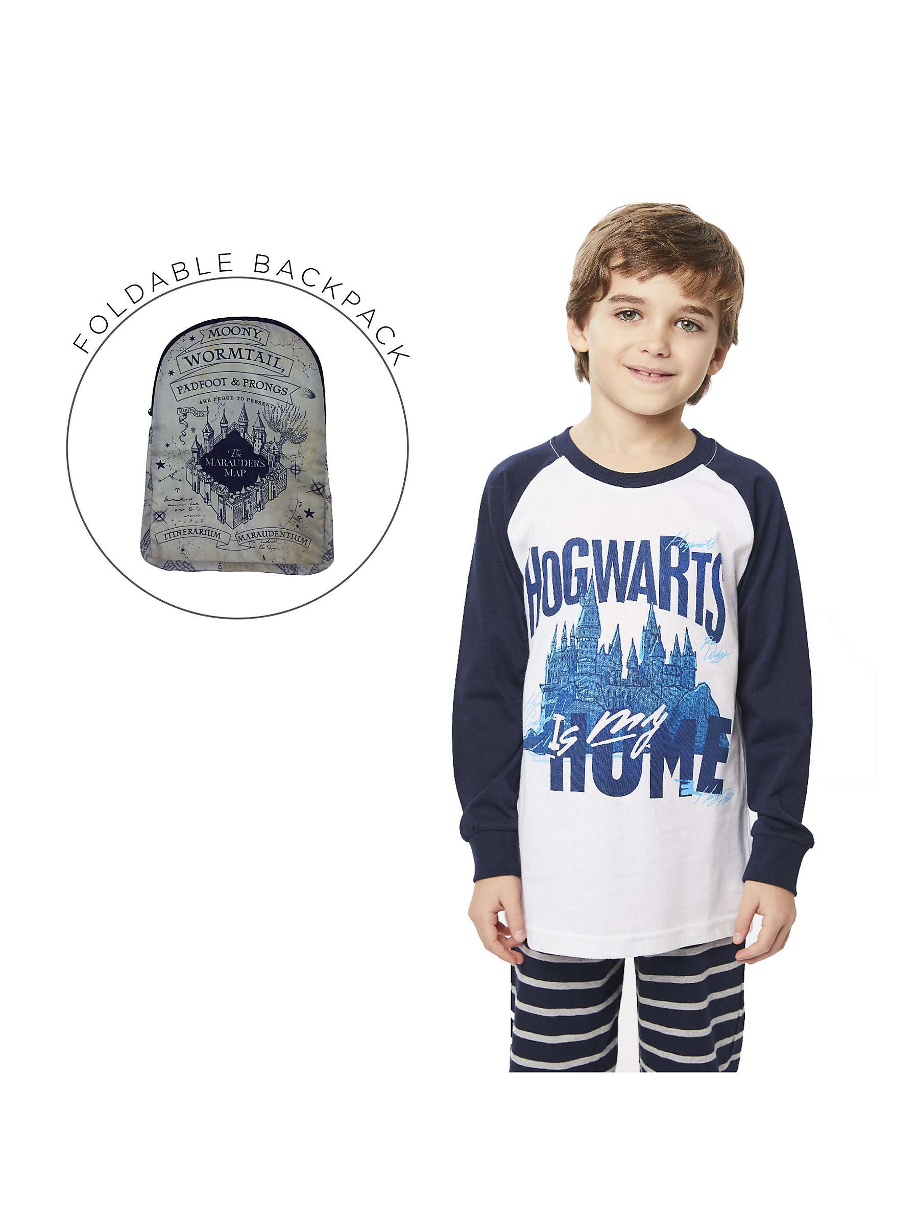 Buy Fabric Flavours Kids' Hogwarts Pyjamas & Marauders Map Backpack Set, Blue Online at johnlewis.com