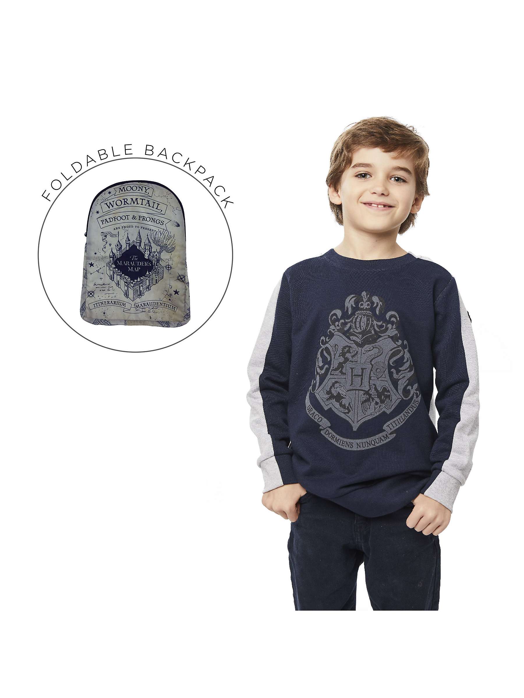 Buy Fabric Flavours Kids' Hogwarts Crest Sweatshirt & Marauders Map Backpack Set, Blue Online at johnlewis.com
