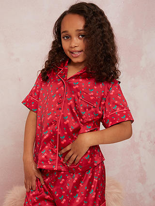 Chi Chi London Kids' Cherry Print Shortie Pyjama Set, Red