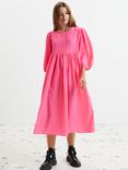 Lollys Laundry Marion Balloon Sleeve Midi Dress, Neon Pink