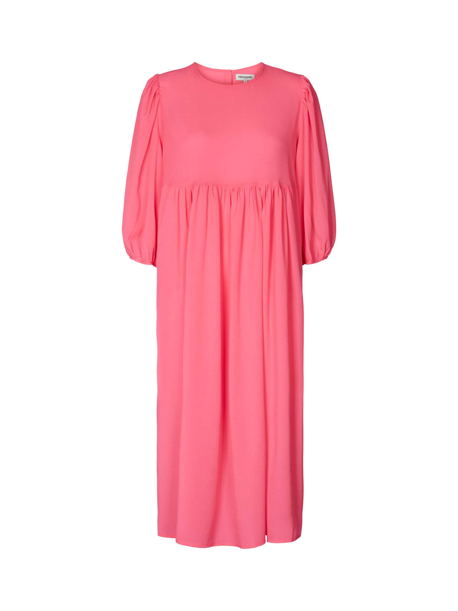 Lollys Laundry Marion Balloon Sleeve Midi Dress, Neon Pink, XS