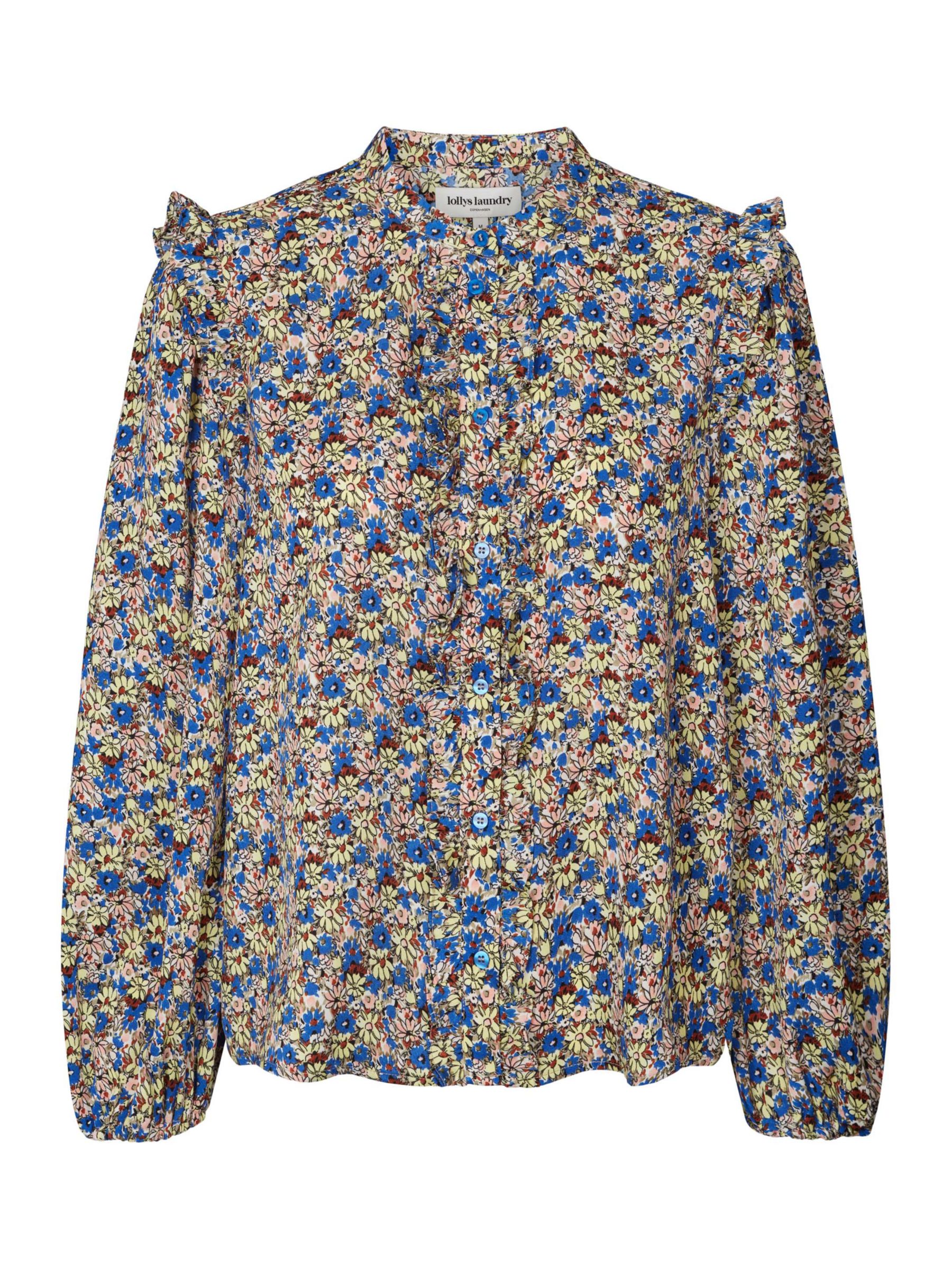 Lollys Laundry Sue Floral Print Frill Detail Shirt, Blue/Multi at John ...