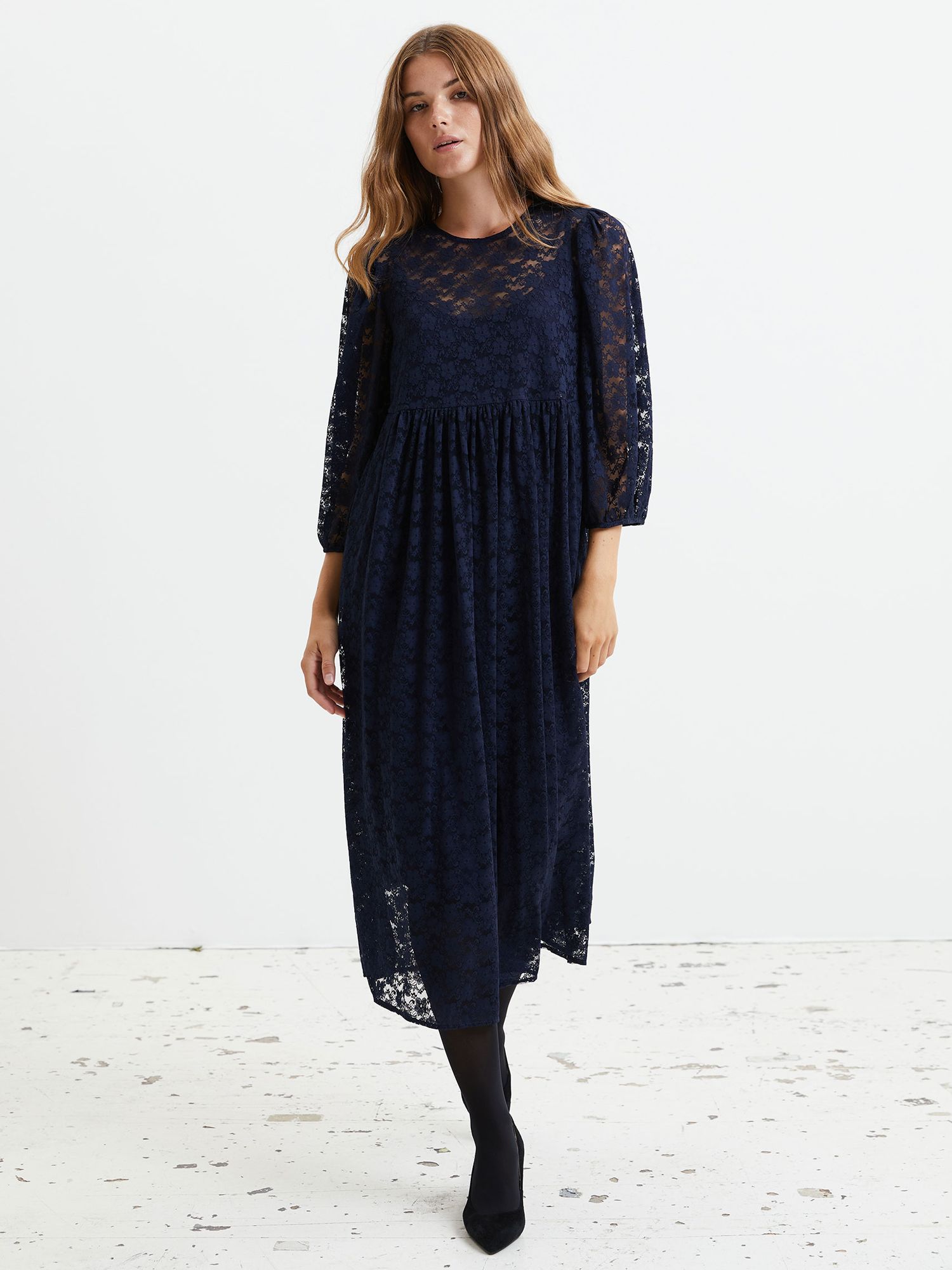 Buy Lollys Laundry Marion Lace Midi Dress, Dark Blue Online at johnlewis.com