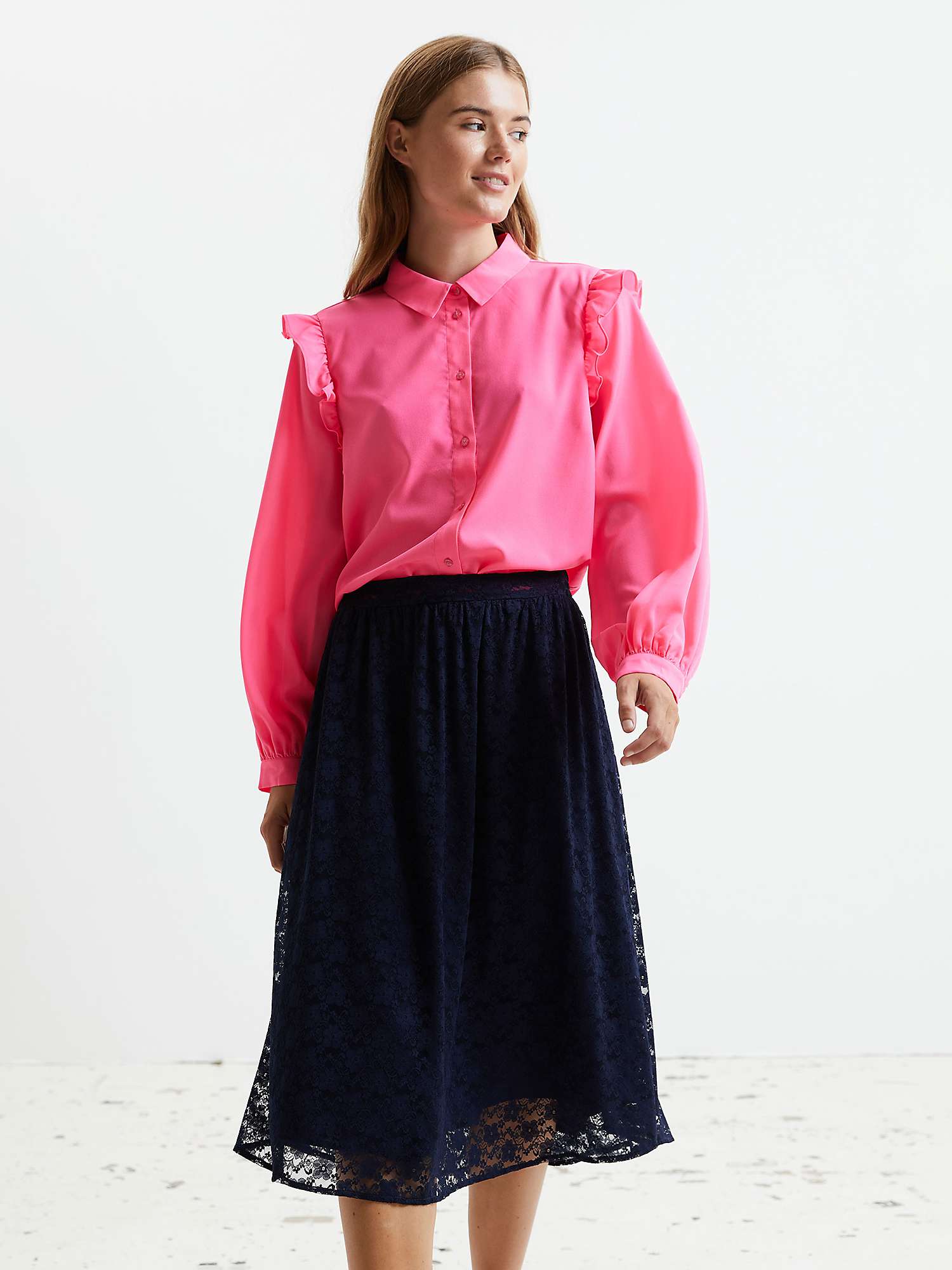 Buy Lollys Laundry Ella Lace Midi Skirt, Dark Blue Online at johnlewis.com
