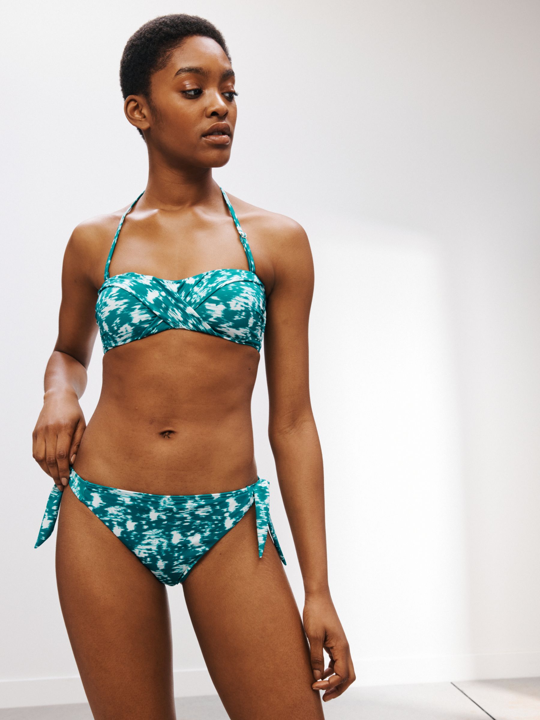 John Lewis Bora Bora Twist Front Bandeau Bikini Top, Jade/Ivory, 8