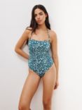 John Lewis Rio Ruched Bandeau Swimsuit, Navy/Turquoise