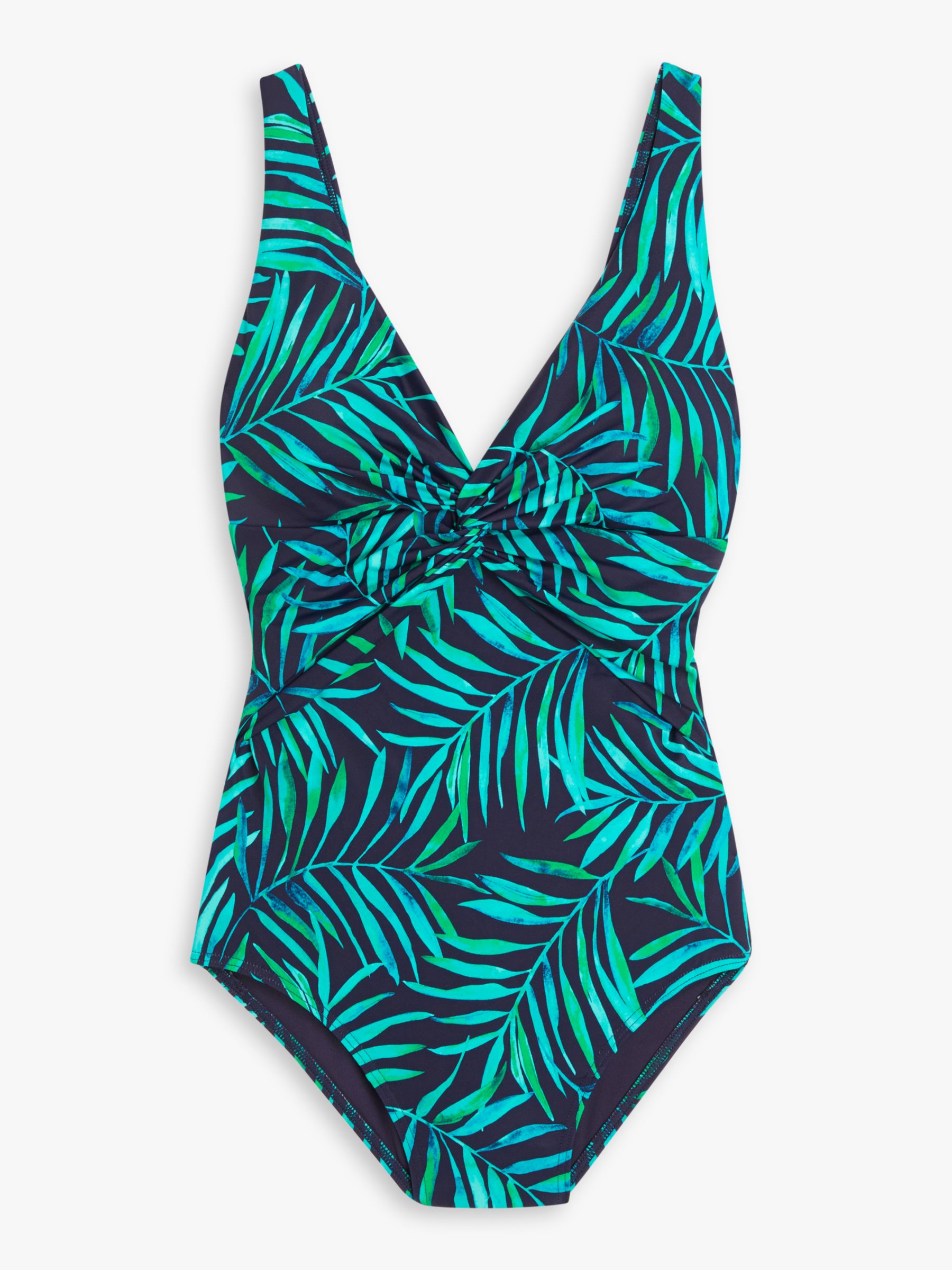 John Lewis Nassau Twist Front Leaf Print Swimsuit, Navy/Green, 8