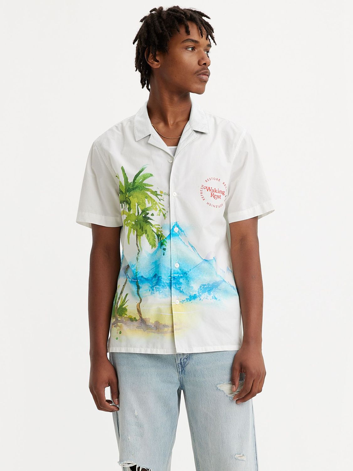 Levi's Sunset Camp Collar Walking Rest Print Shirt, Palm Scene at John ...