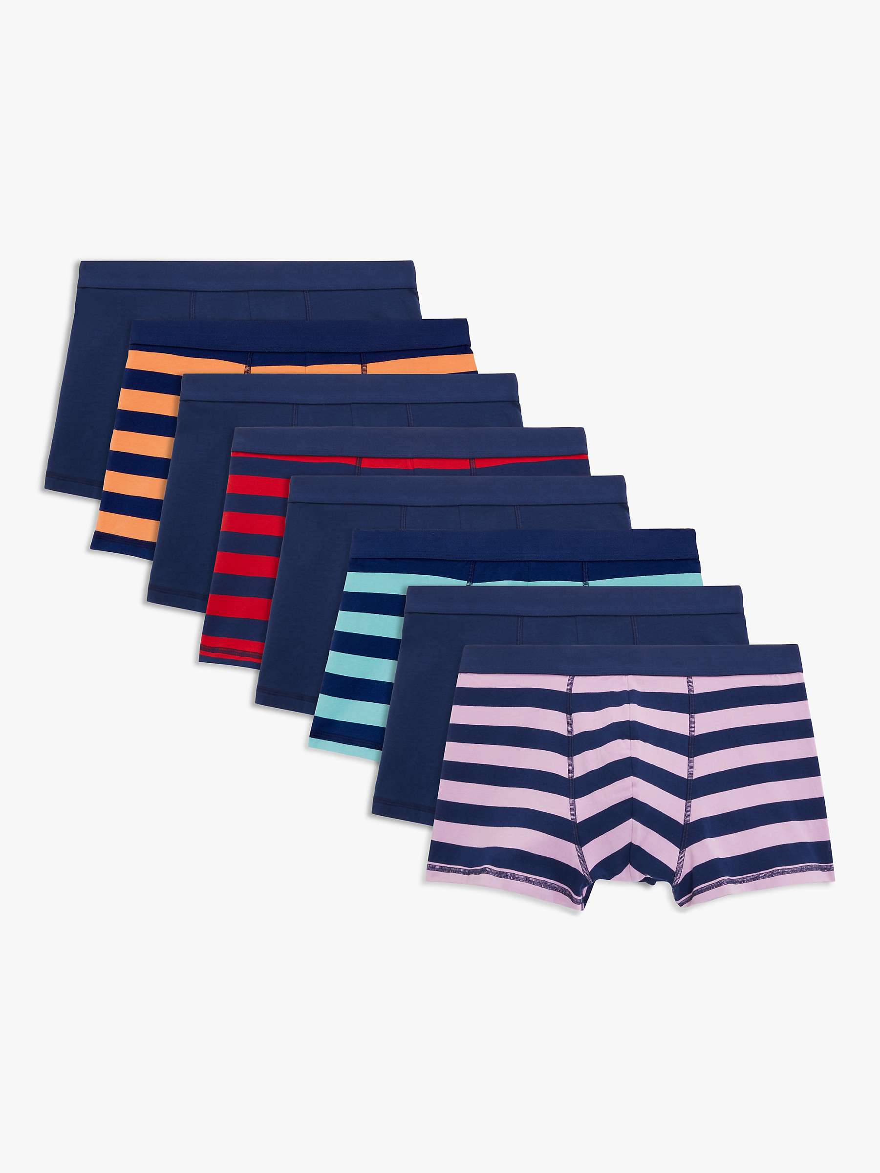 Buy John Lewis ANYDAY Stretch Cotton Stripe Plain Trunks, Pack of 8, Navy Blue/Multi Online at johnlewis.com