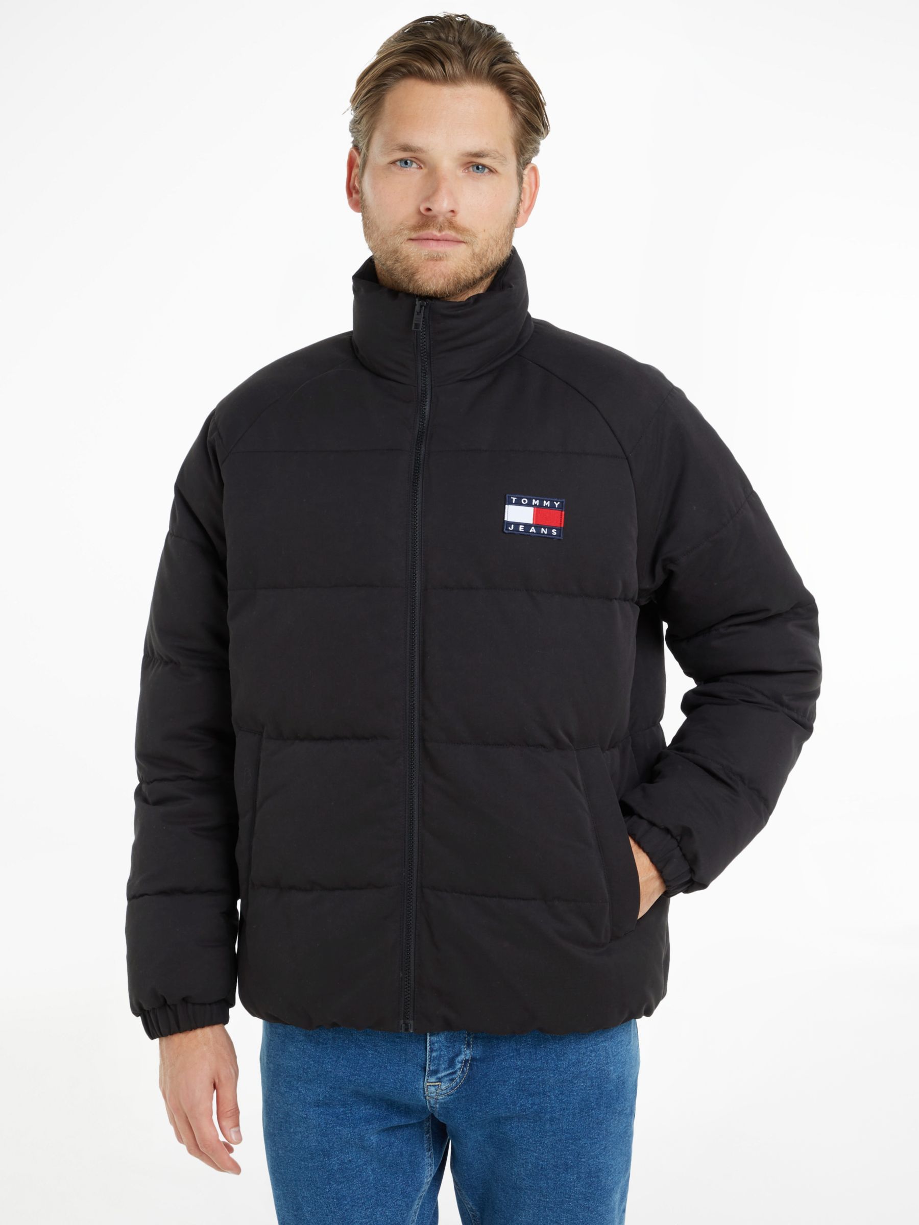 dis beton lige Tommy Hilfiger Graphic Recycled Puffer Jacket, Black at John Lewis &  Partners