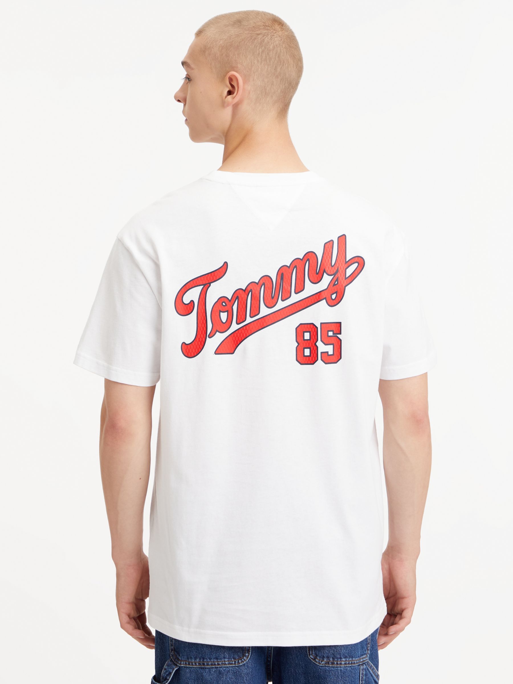 Tommy Jeans Organic Cotton College 85 Logo T-Shirt, White at John Lewis &  Partners