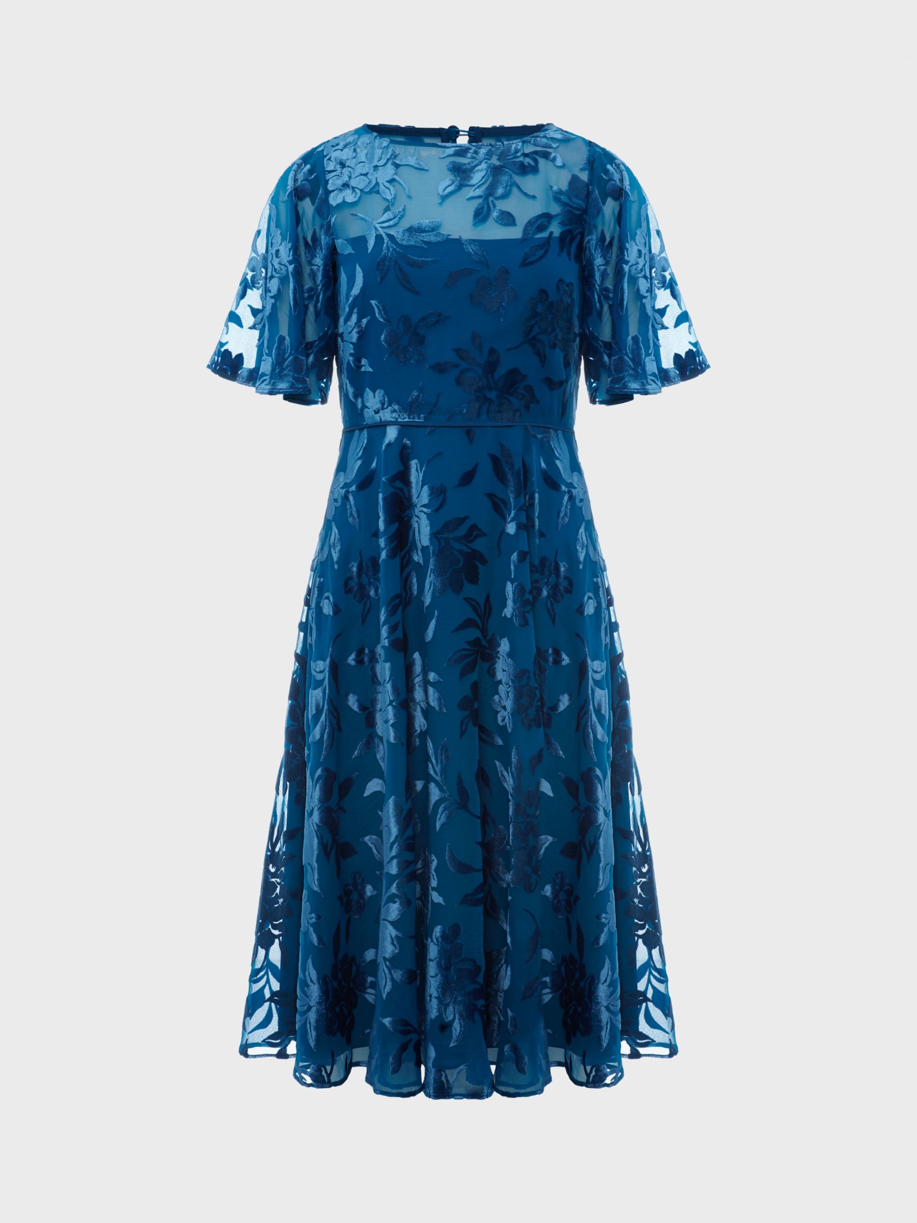 Hobbs Eleanor Devore Midi Dress, Blue at John Lewis & Partners