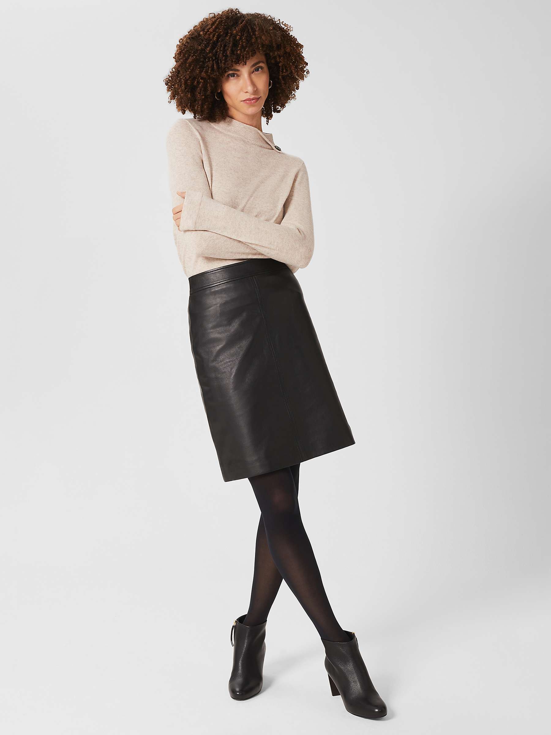 Buy Hobbs Annalise Leather Skirt, Black Online at johnlewis.com