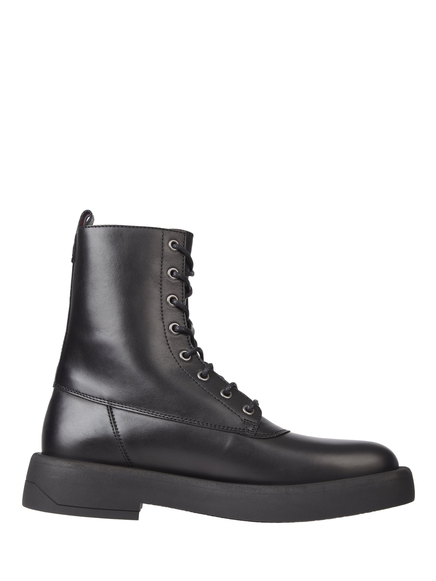 Tommy Hilfiger Leather Lace Up Boots, Black at John Lewis & Partners