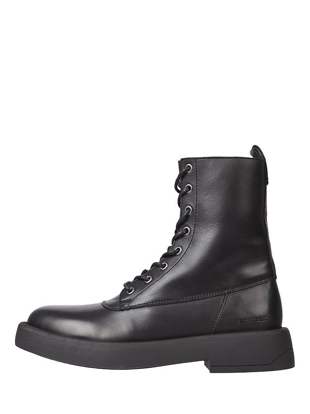 Tommy Hilfiger Leather Lace Up Boots, Black at John Lewis & Partners