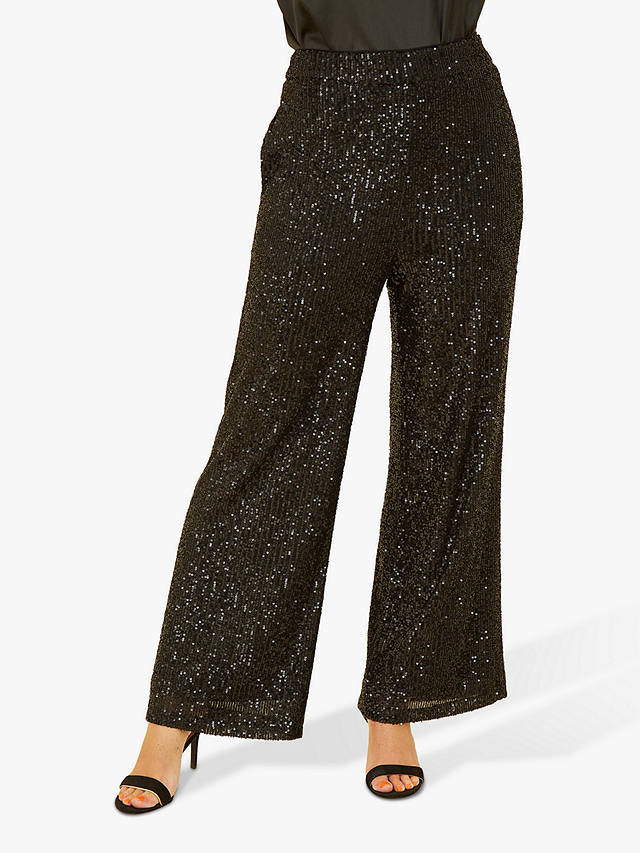 Yumi All-Over Sequin Trousers, Black