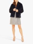 Yumi Short Wrap Faux Fur Coat, Navy