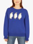 Yumi Festive Penguin Knitted Jumper, Blue