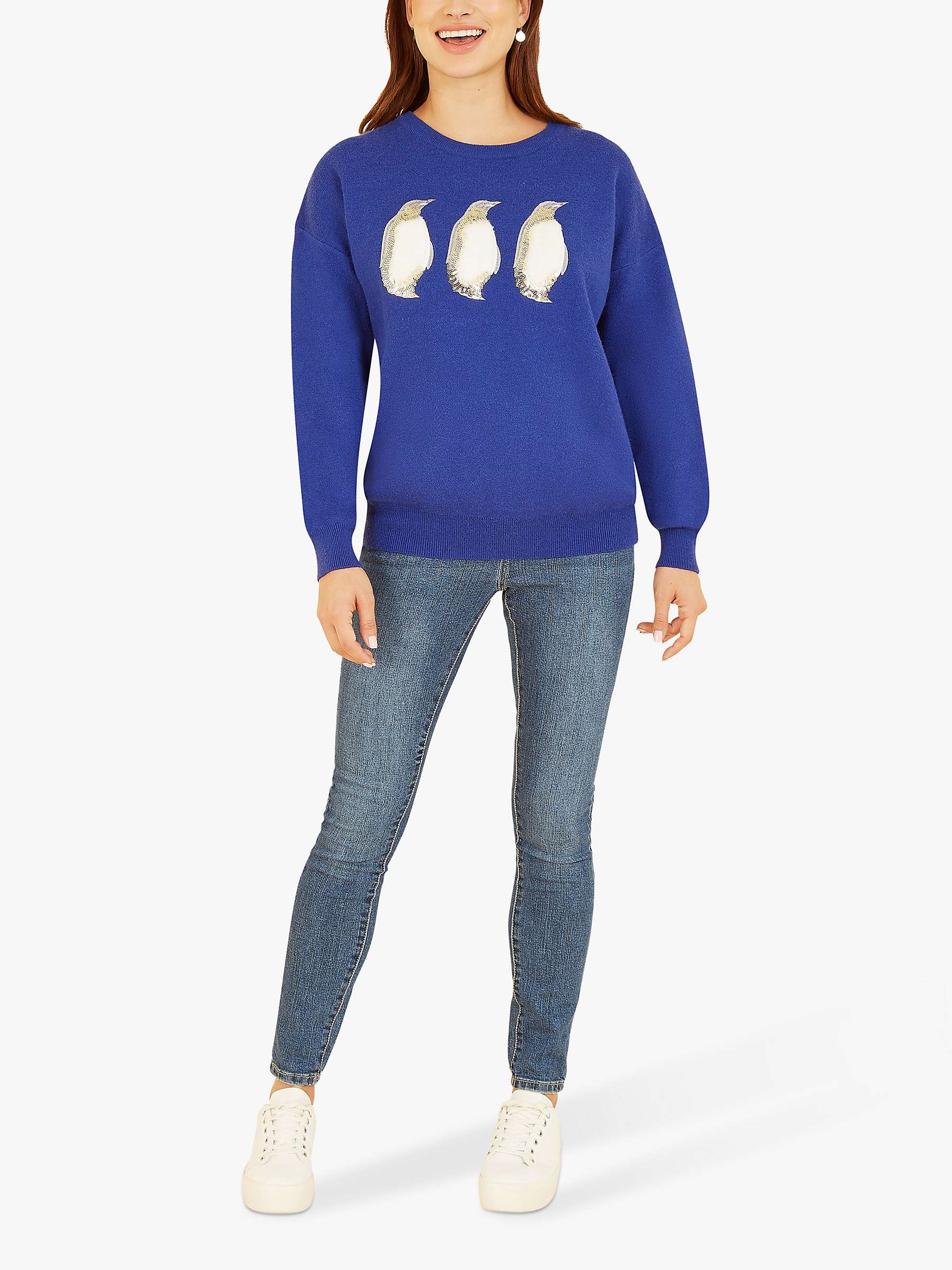 Buy Yumi Festive Penguin Knitted Jumper, Blue Online at johnlewis.com