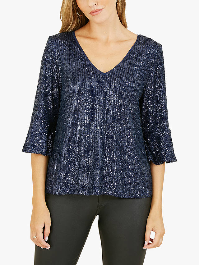 Yumi Sequin Relaxed Fit Top, Navy at John Lewis & Partners