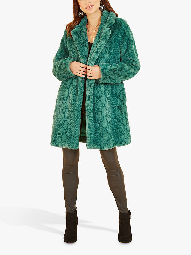 Yumi Snakeskin Print Faux Fur Coat