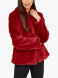 Yumi Short Wrap Faux Fur Coat, Red