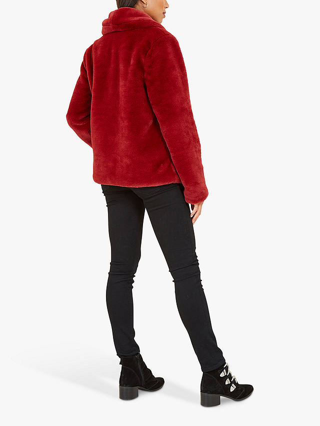 Yumi Short Wrap Faux Fur Coat, Red