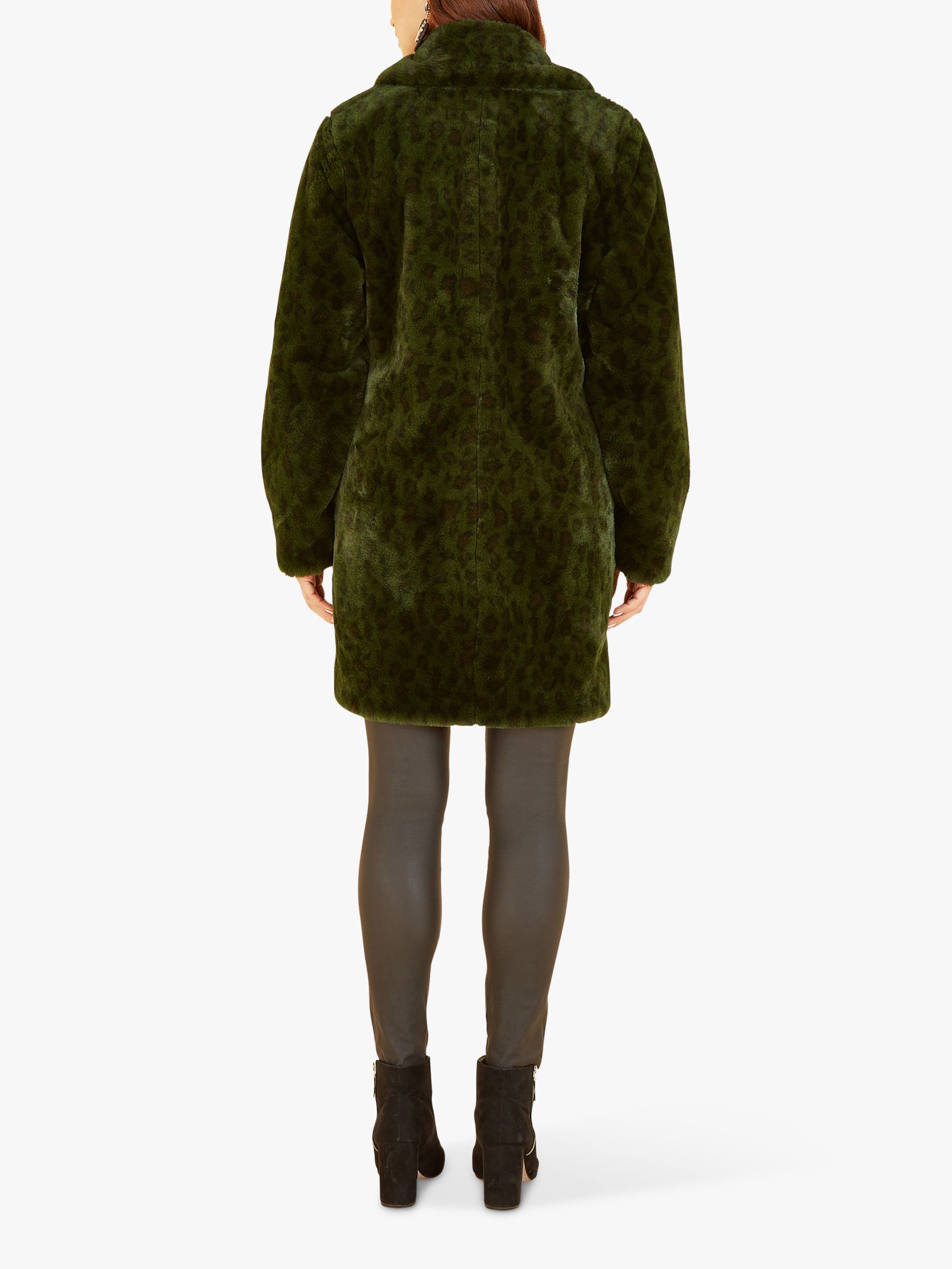 Yumi Luxe Leopard Print Faux Fur Coat, Green