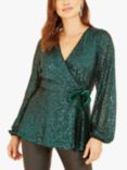 Yumi Sequin Wrap Top, Green