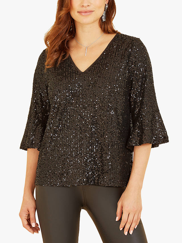 Yumi Sequin Relaxed Fit Top, Black