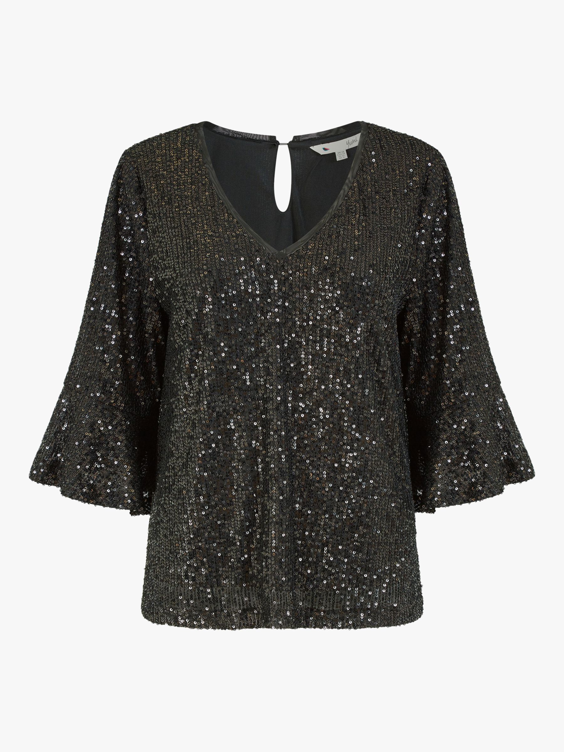 Yumi Sequin Relaxed Fit Top, Black at John Lewis & Partners