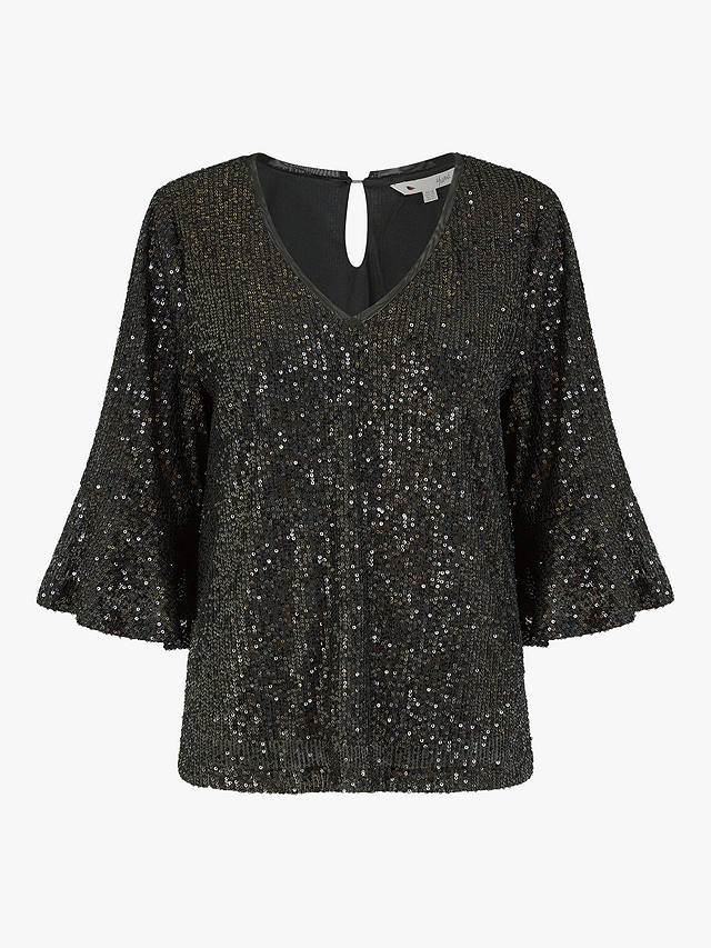 Yumi Sequin Relaxed Fit Top, Black