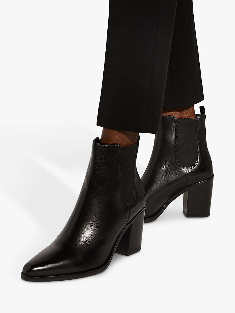 Buy Dune Prea Leather Block Heel Ankle Boots, Black Online at johnlewis.com