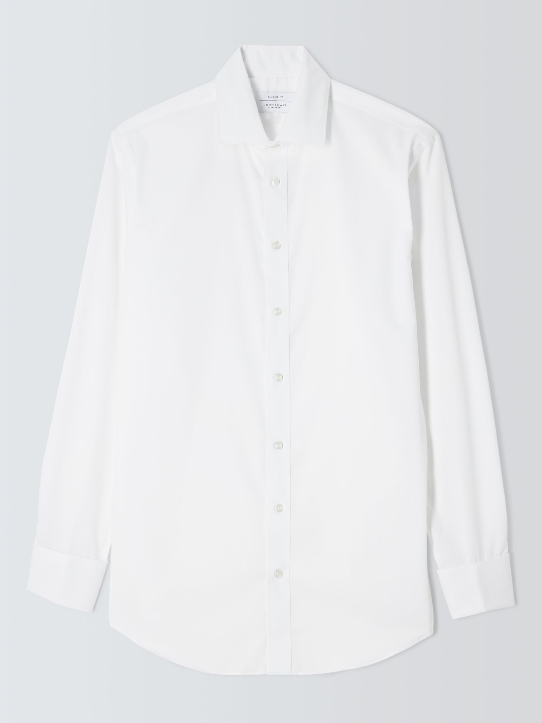 John Lewis Non Iron Twill Double Cuff Tailored Fit Shirt, White, 17.5R