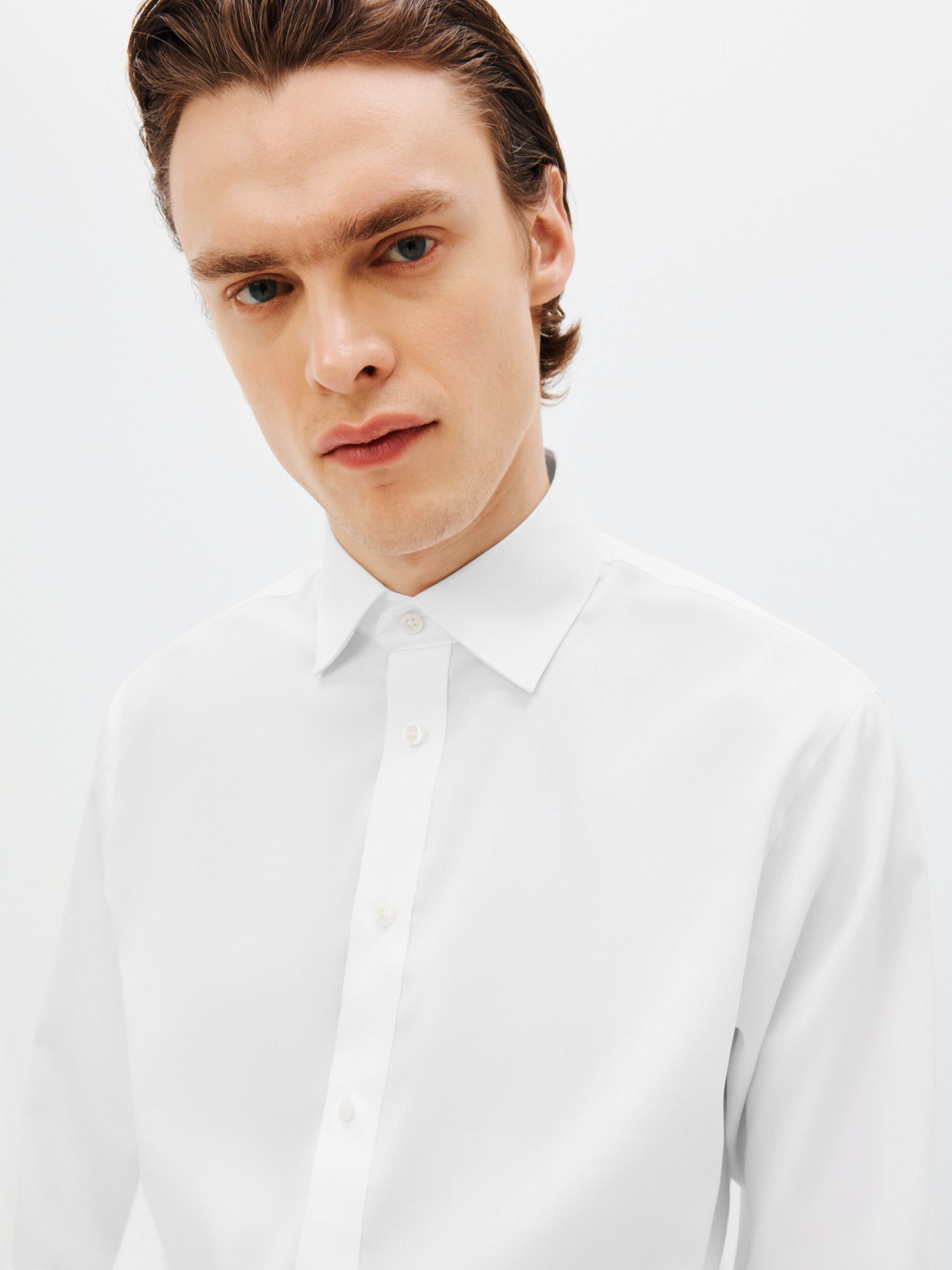 John Lewis Non Iron Twill Double Cuff Tailored Fit Shirt, White, 17.5R