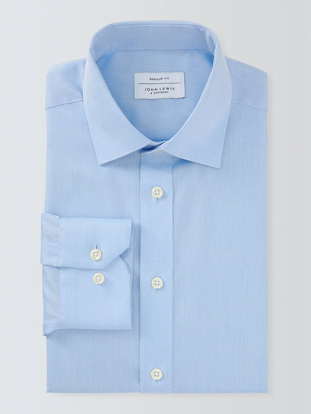 John Lewis Non Iron Twill Regular Fit Single Cuff Shirt, Blue