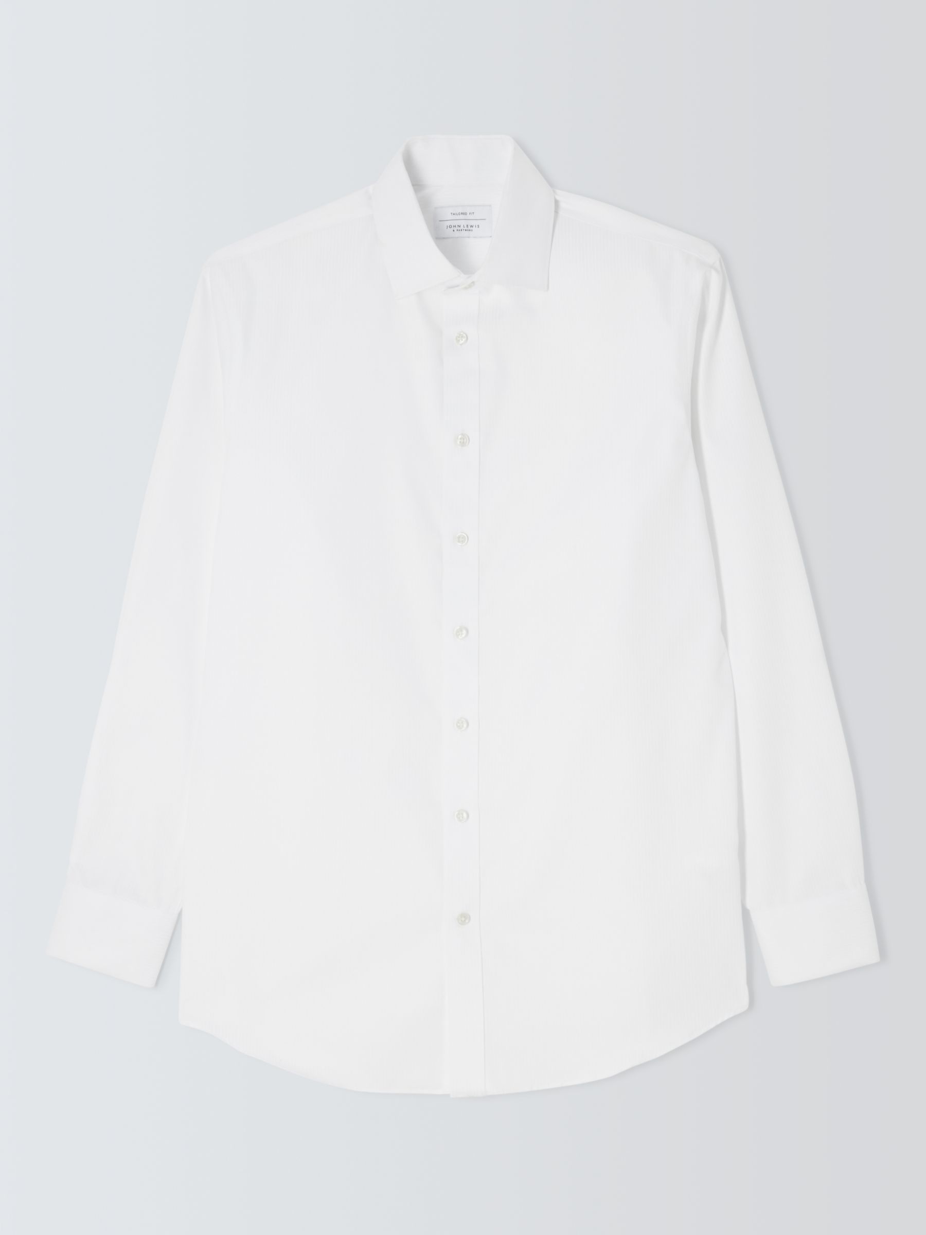 John Lewis Non Iron Self Stripe Tailored Fit Shirt, White, 17.5R