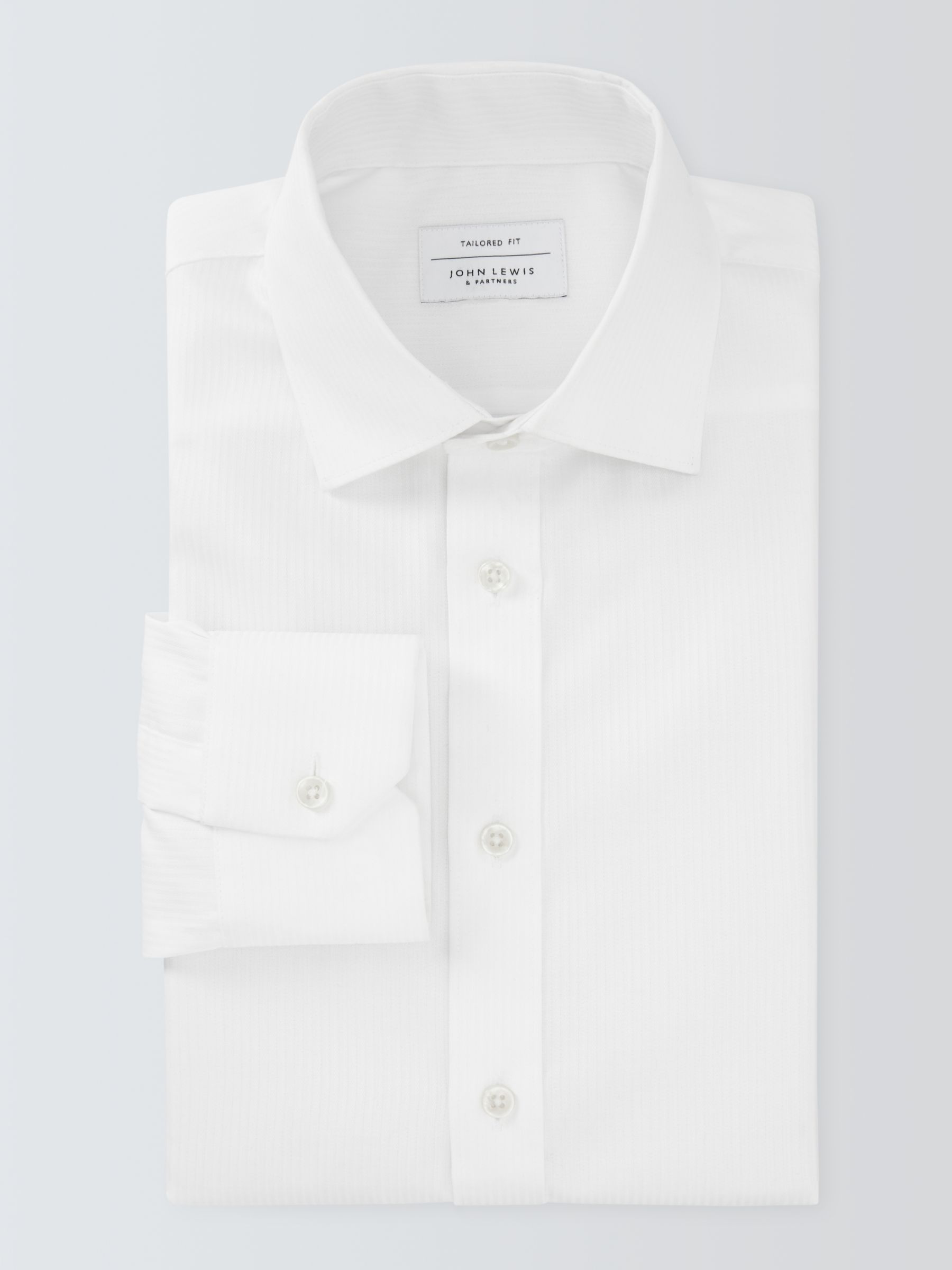 John Lewis Non Iron Self Stripe Tailored Fit Shirt, White, 17.5R
