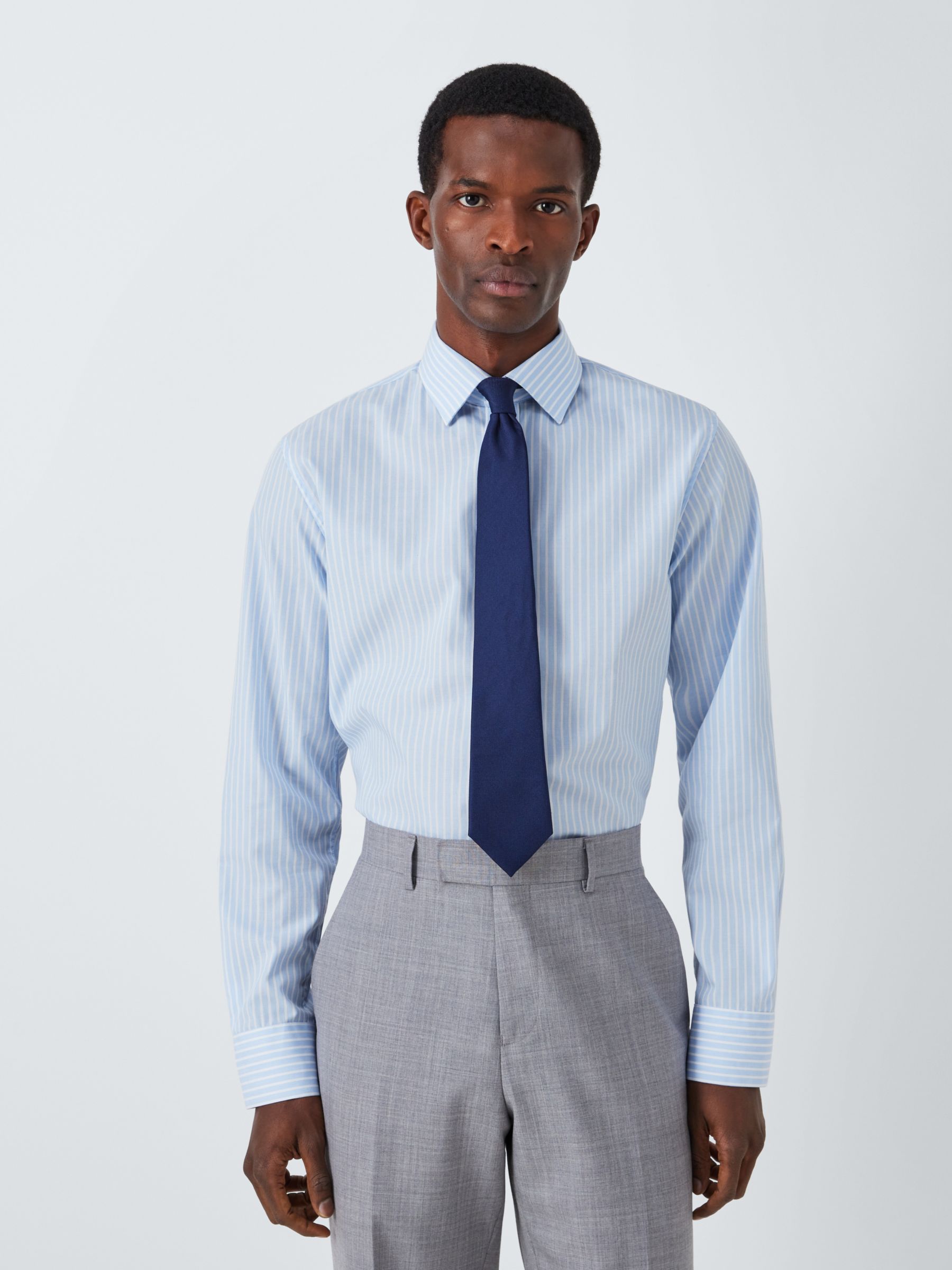 John Lewis Stripe Tailored Fit Shirt, Light Blue at John Lewis & Partners